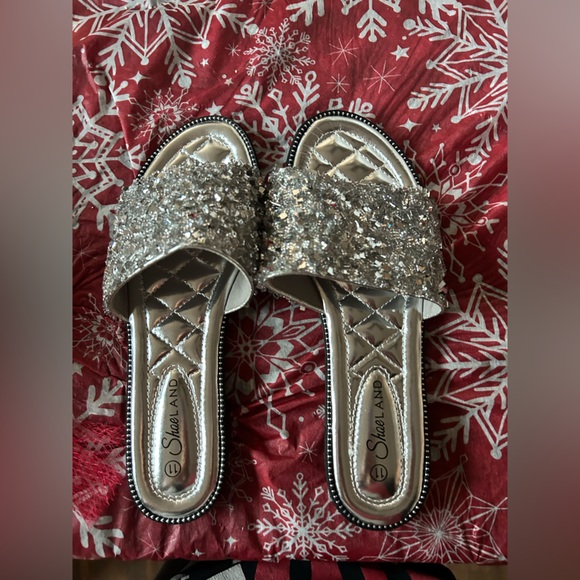 Source Unknown Shoes - Silver blinged out slip on slide
